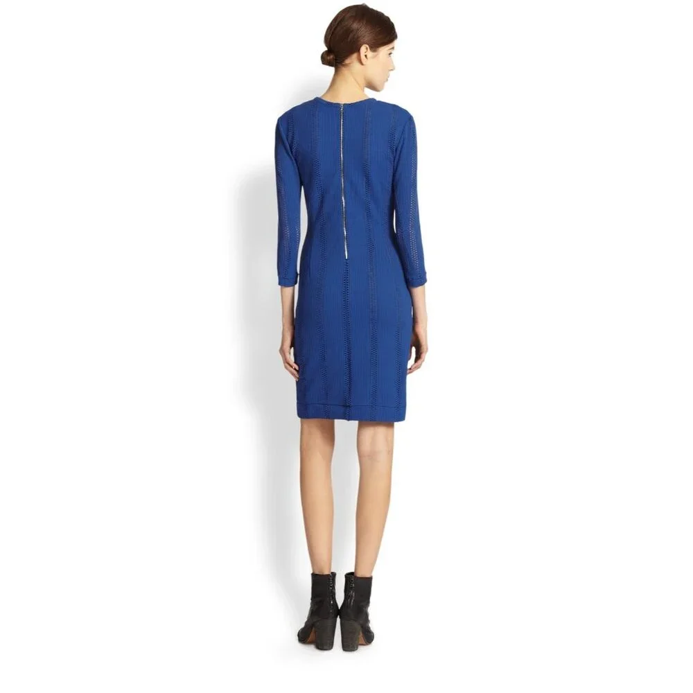 RAG & BONE‎ Womens 0 Elsa Royal Blue Pointelle Knit Dress Bodycon 3/4 Sleeve - Picture 3 of 16